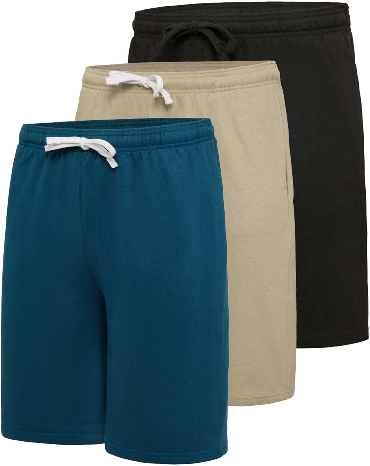 Real Essentials 3 Pack Mens 9 Inch Cotton Fleece Sweat Shorts