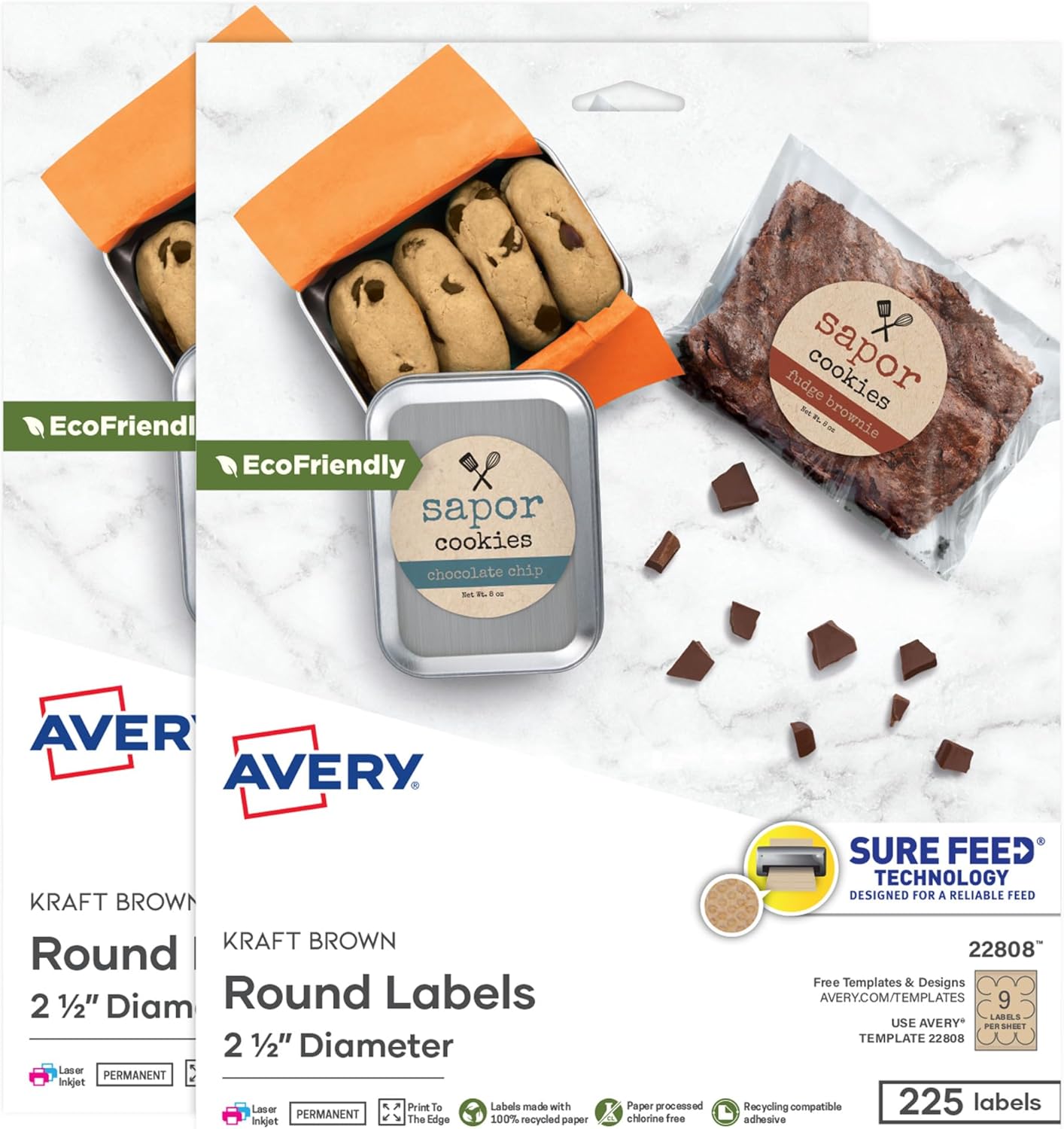 Avery Kraft Brown Round Labels with Sure Feed Technology