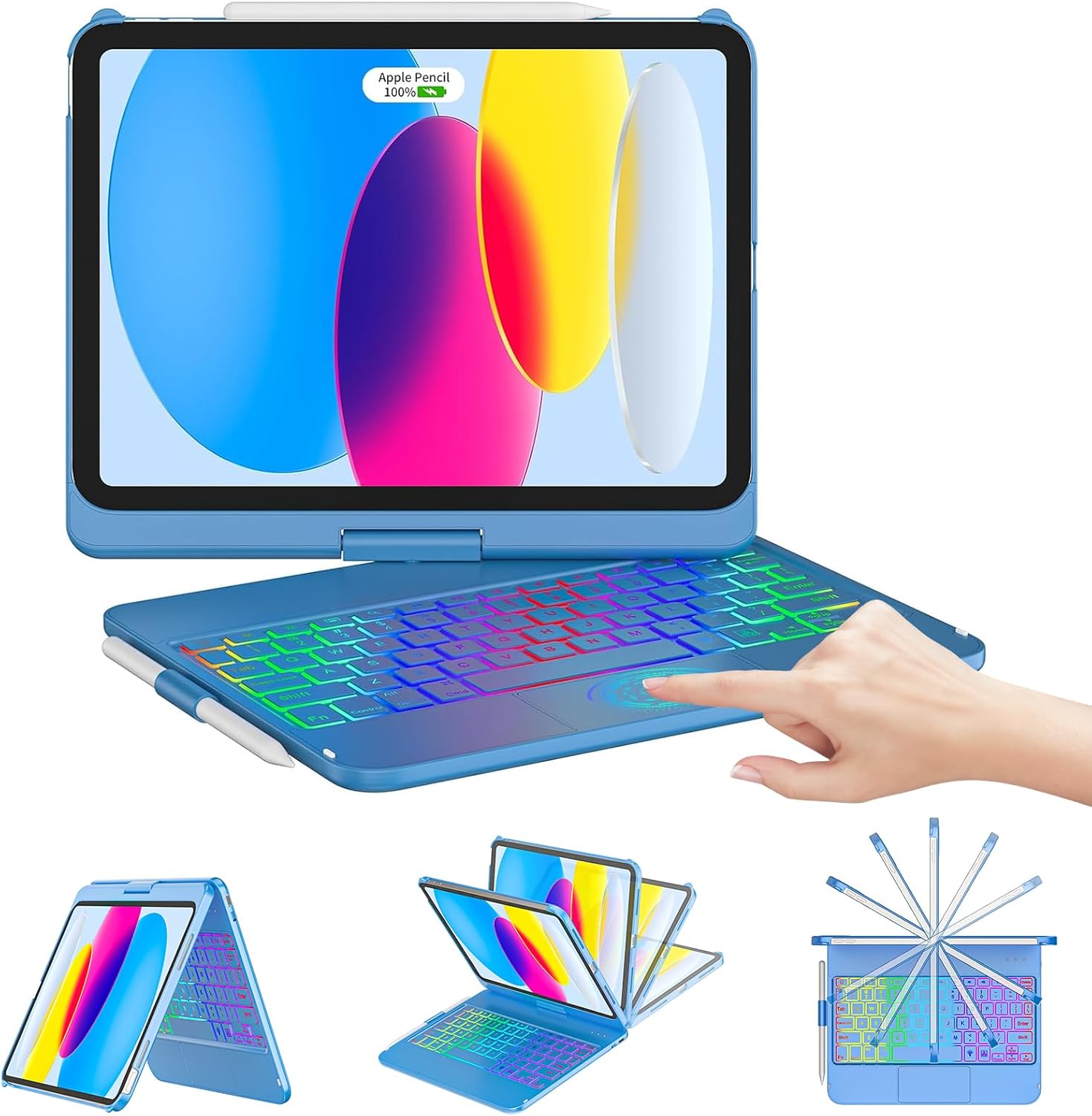 Touchpad Keyboard Case for iPad 11th/10th Gen with Backlit Colors