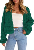 Fisoew Womens Cropped Faux Fur Jacket - Fluffy Short Coat Ladies