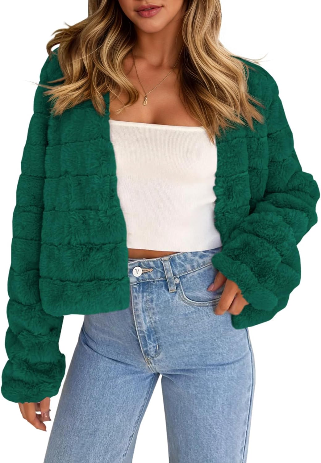 Fisoew Womens Cropped Faux Fur Jackets for Stylish Fall Looks