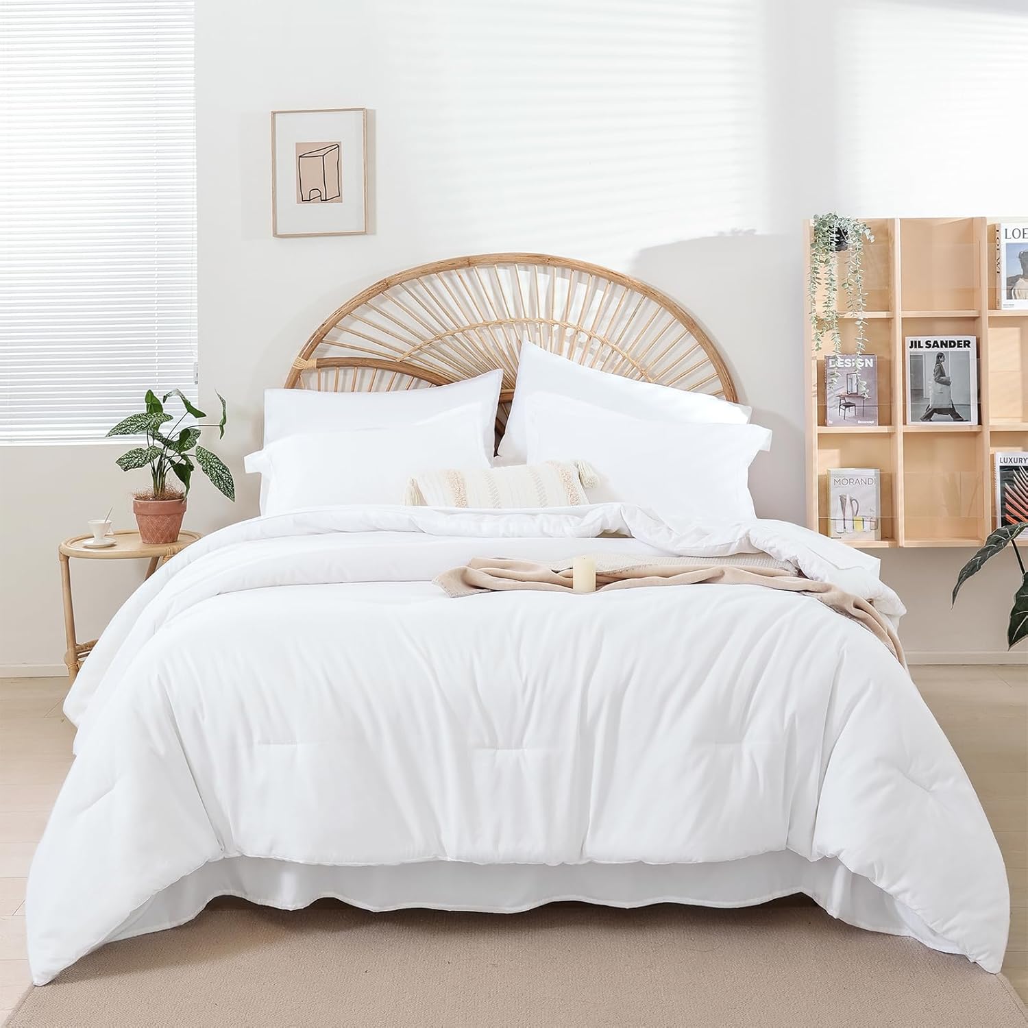 Full Size Comforter Set 7 Pieces White Microfiber Fluffy