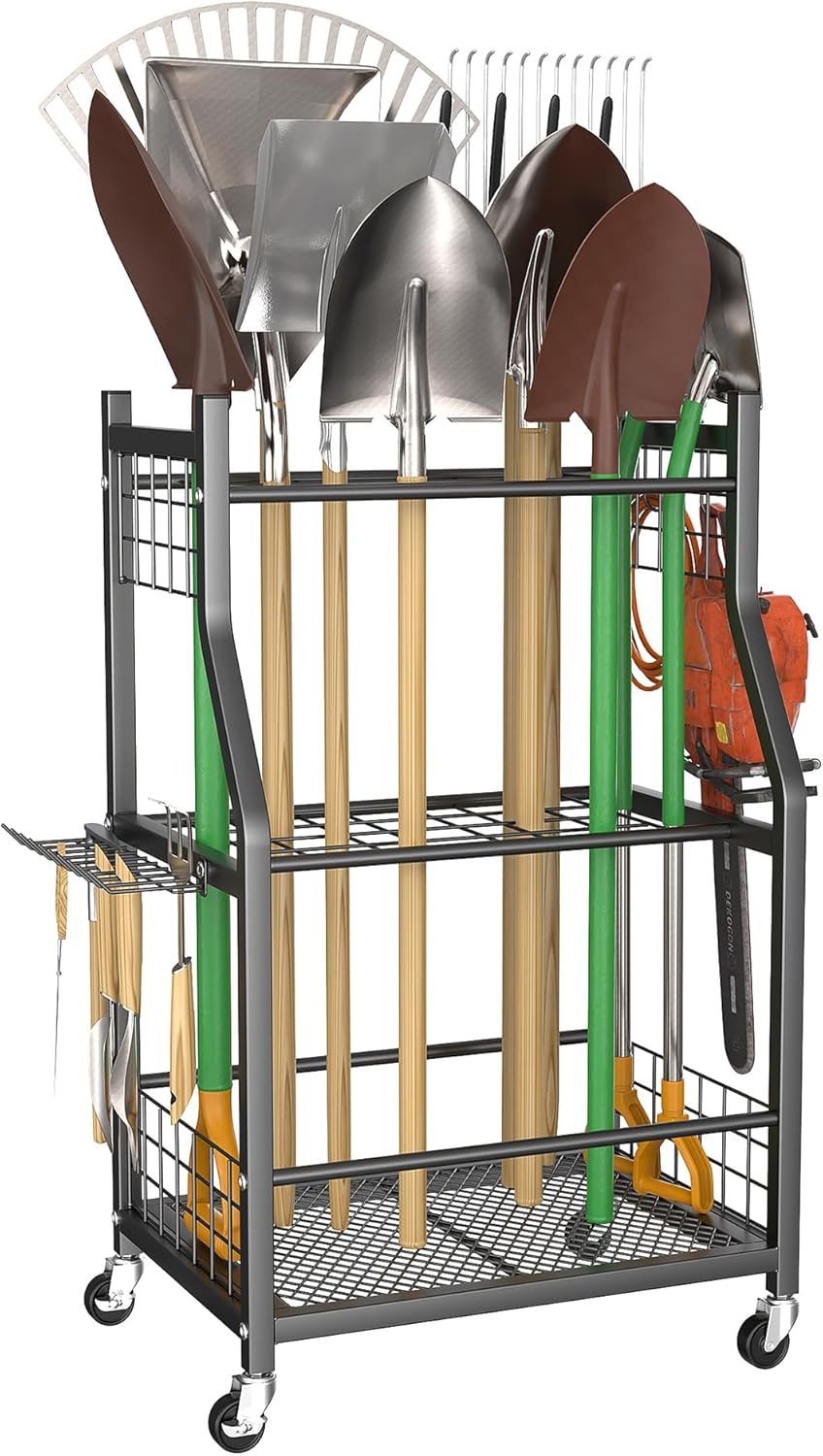 Garden Tool Organizer with Wheels for Easy Storage and Access