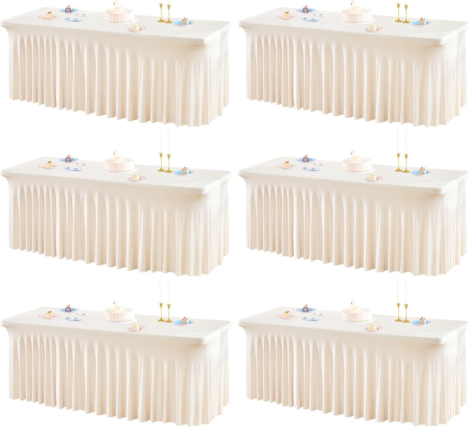 Ivory Spandex Table Covers for 8 Foot Tables - 6 Pack