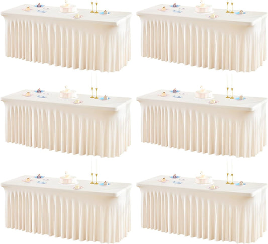 Ivory Spandex Table Covers for 8 Foot Tables - 6 Pack