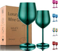 Stainless Steel Wine Glasses Set of 2 18 oz - Unbreakable Green