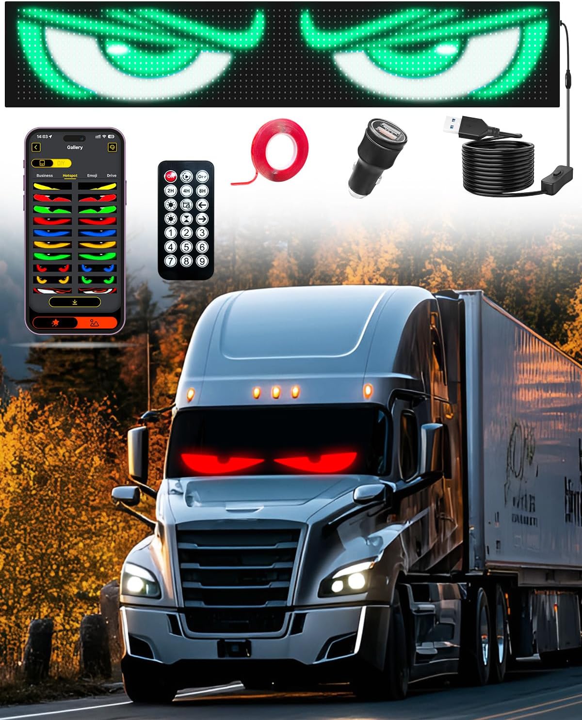 Devil Eyes Light for Windshield: Programmable LED Sign for Cars