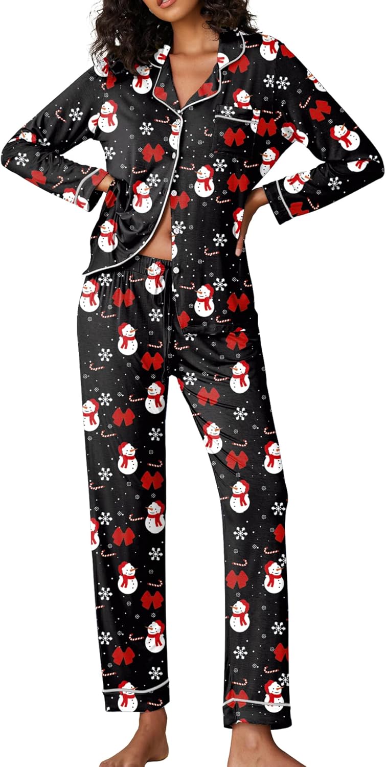Ekouaer Pajamas Women's Long Sleeve Sleepwear Soft Button Down