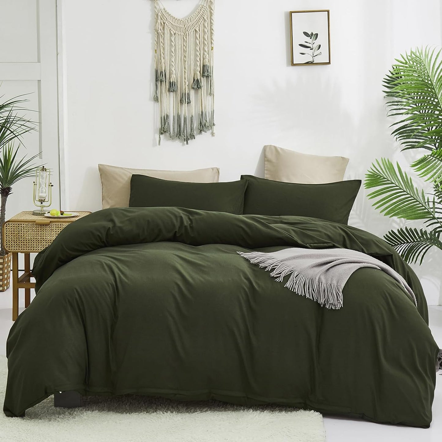 Luxlovery Army Green Comforter Set King Soft Breathable Bedding