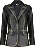 Lambskin Leather Blazer Women 2-Button Classic Tailored Fit
