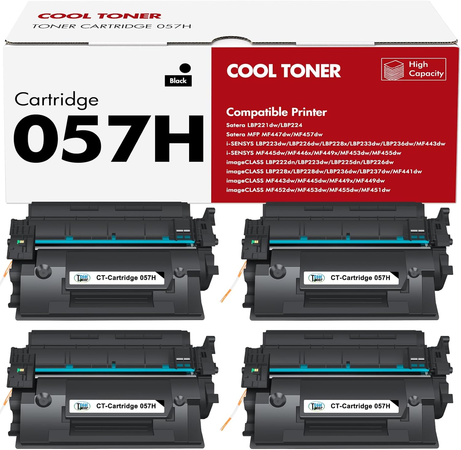 High Yield 057H Toner Cartridge 4 Pack for Canon Printers