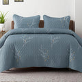 Queen Size Floral Reversible Quilt Set Blue - 3 Piece All-Season
