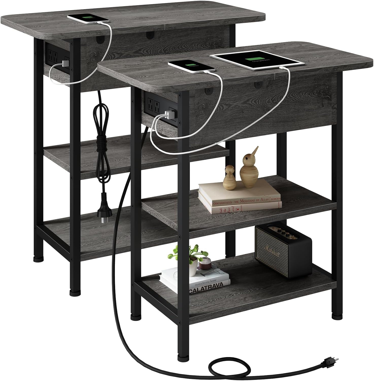 LIDYUK End Table with Charging Station for Small Spaces