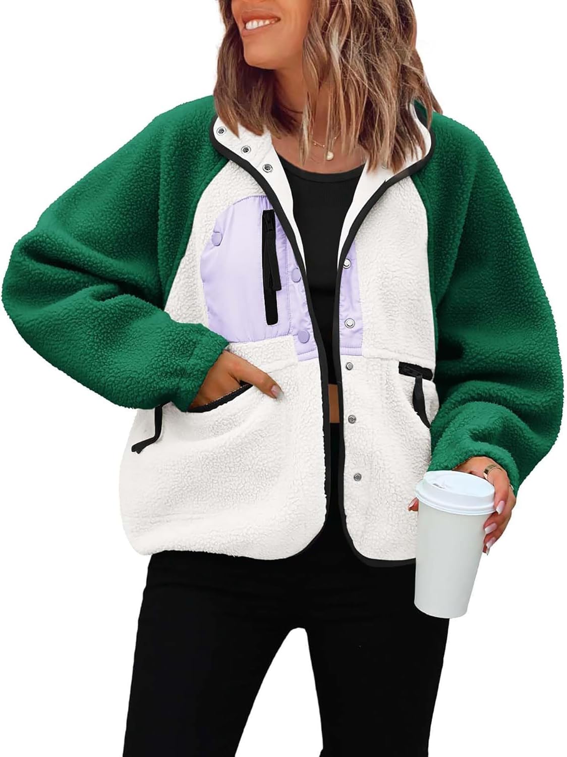 ReachMe Womens Sherpa Jacket Casual Fuzzy Fleece Winter Coats