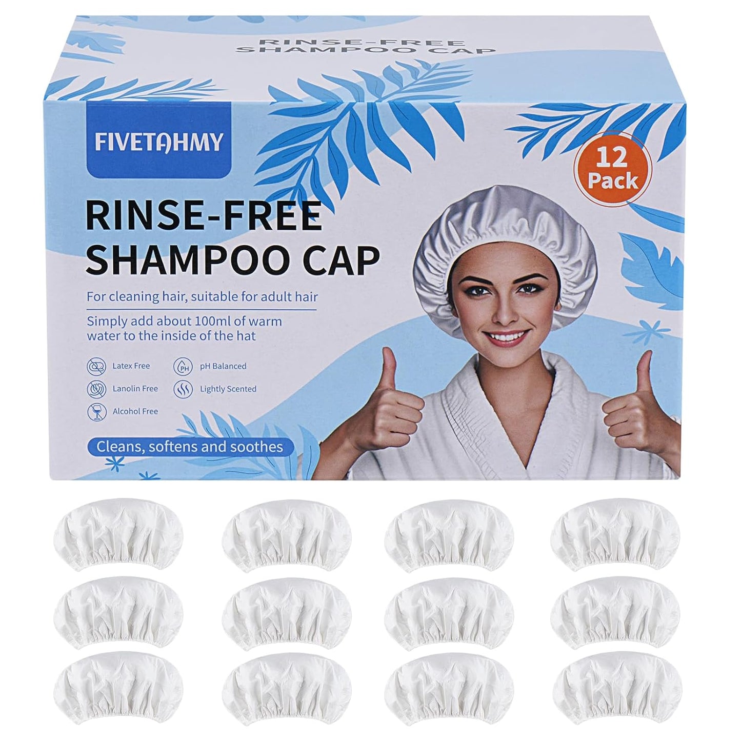 No-Rinse Shampoo Cap 12 Pack for Adults and Seniors Care
