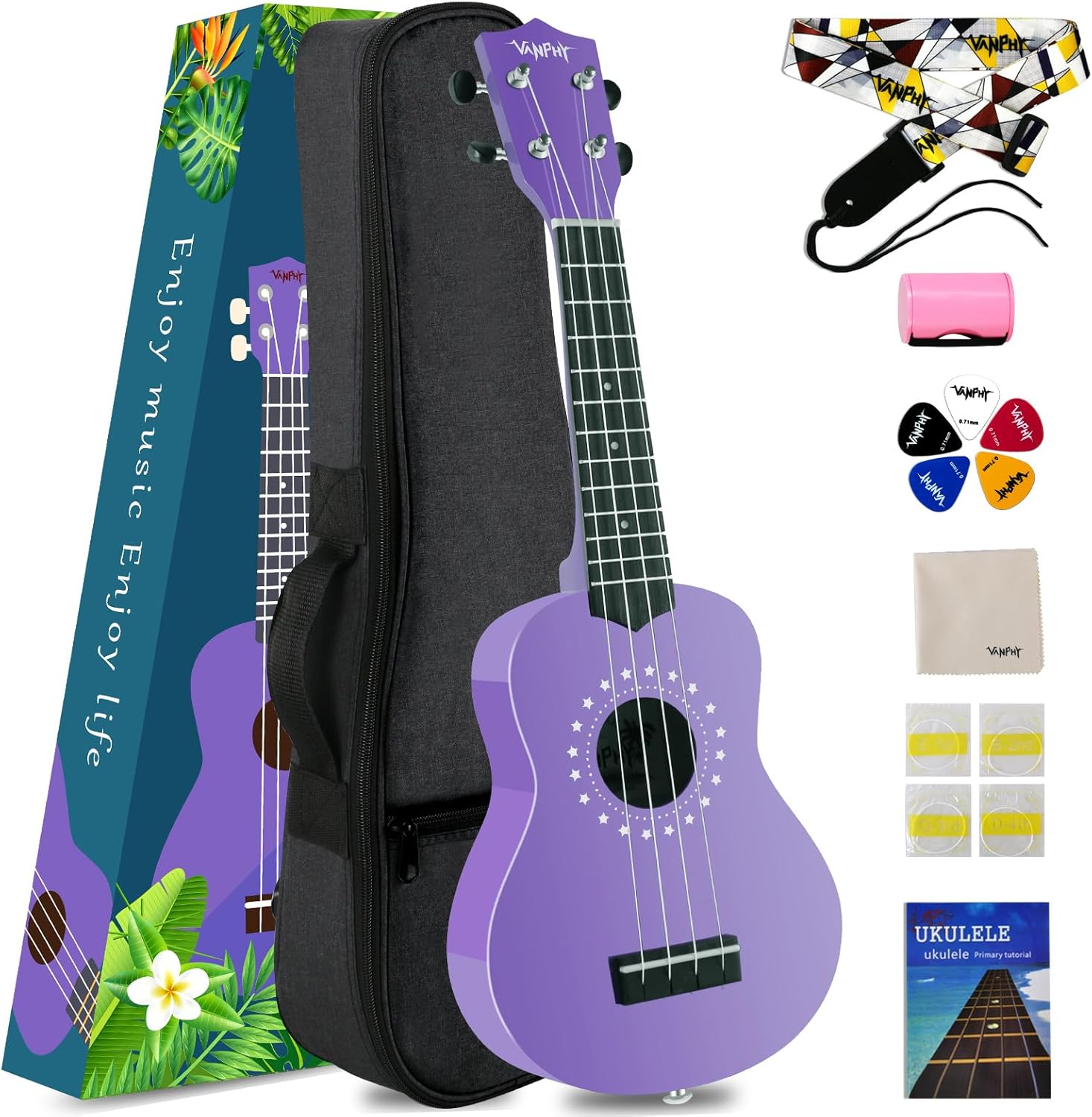 VANPHY Purple Soprano Ukulele Bundle - Ideal for Kids & Beginners!