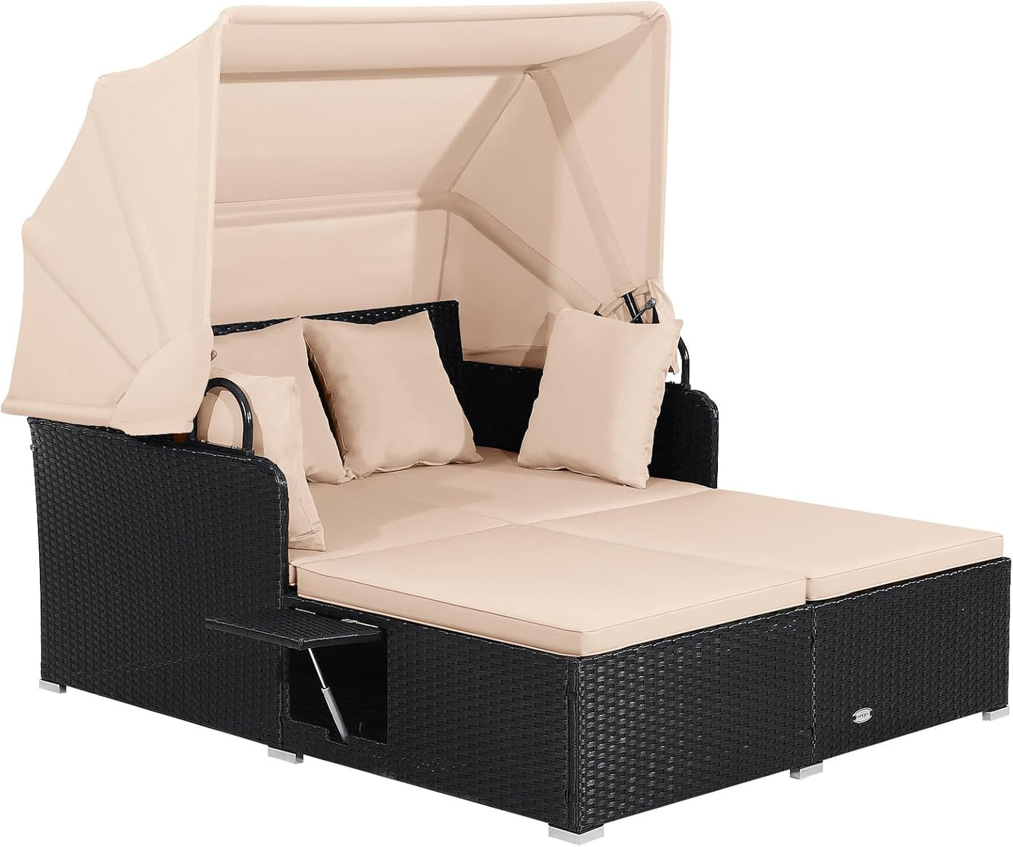 Tangkula Patio Rattan Daybed with Retractable Canopy for Comfort