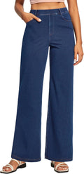 Wide Leg Jeans for Women High Waisted Stretchy Baggy Pull-On Jeans