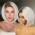 Ombre Platinum Blonde Short Lace Front Bob Wig - Natural Look