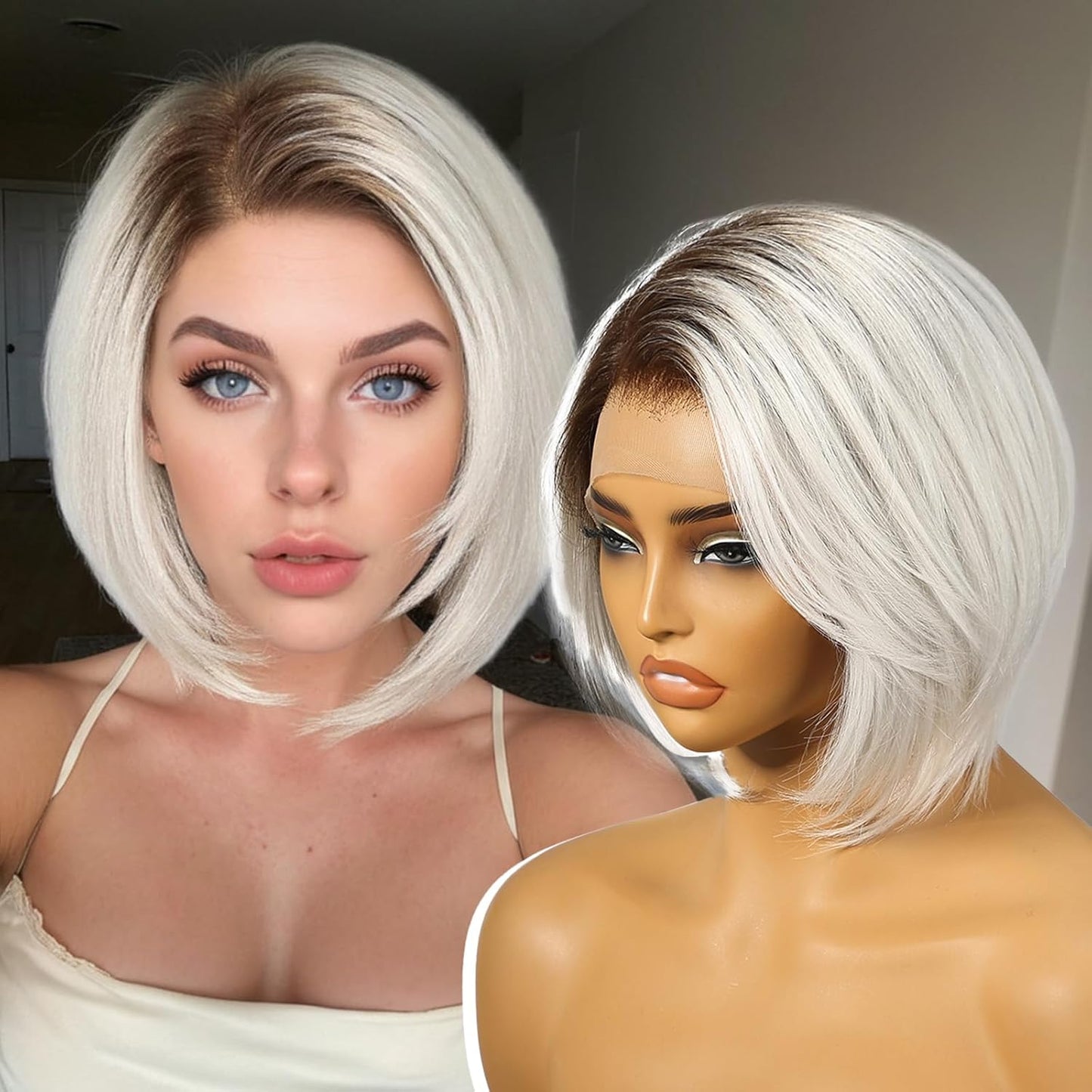 Ombre Platinum Blonde Synthetic Lace Front Wig for Daily Use