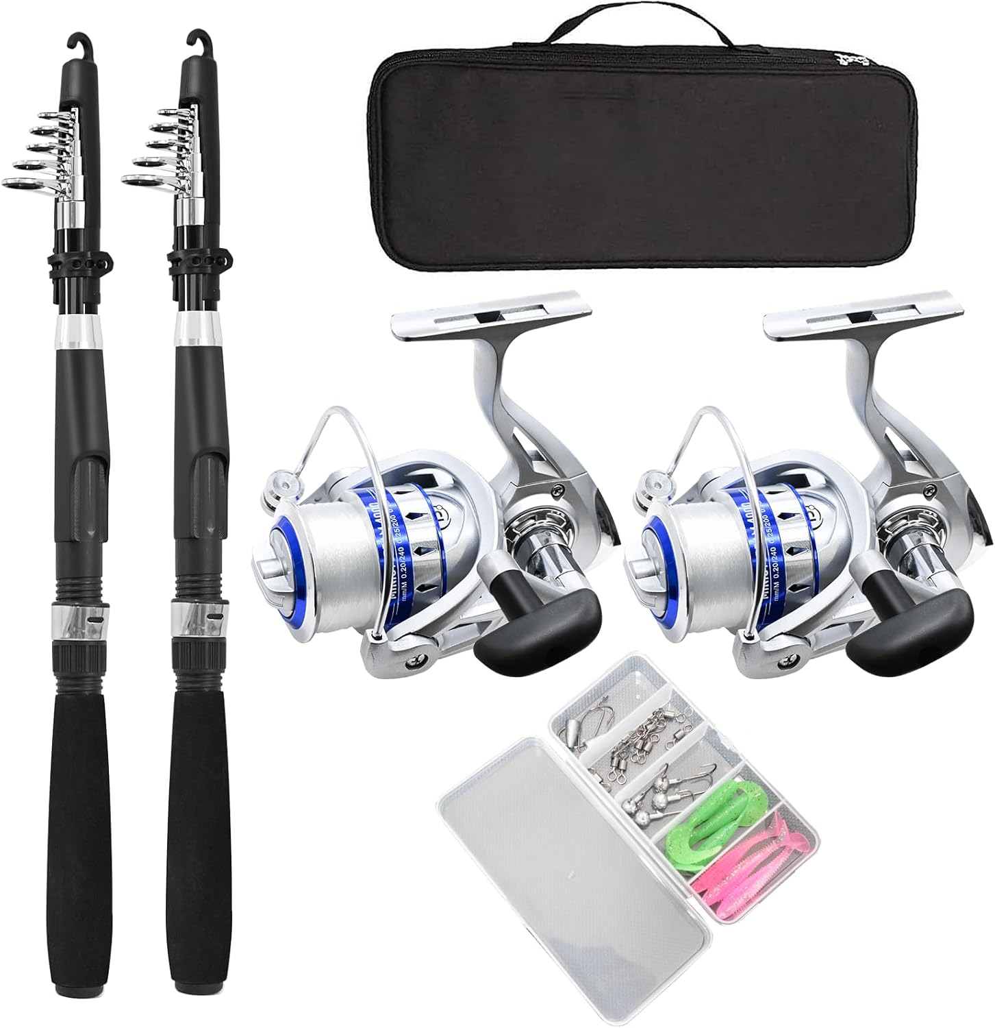 Ultimate Fishing Combo Set: 2 Rods, 2 Reels, Lures, Bag!
