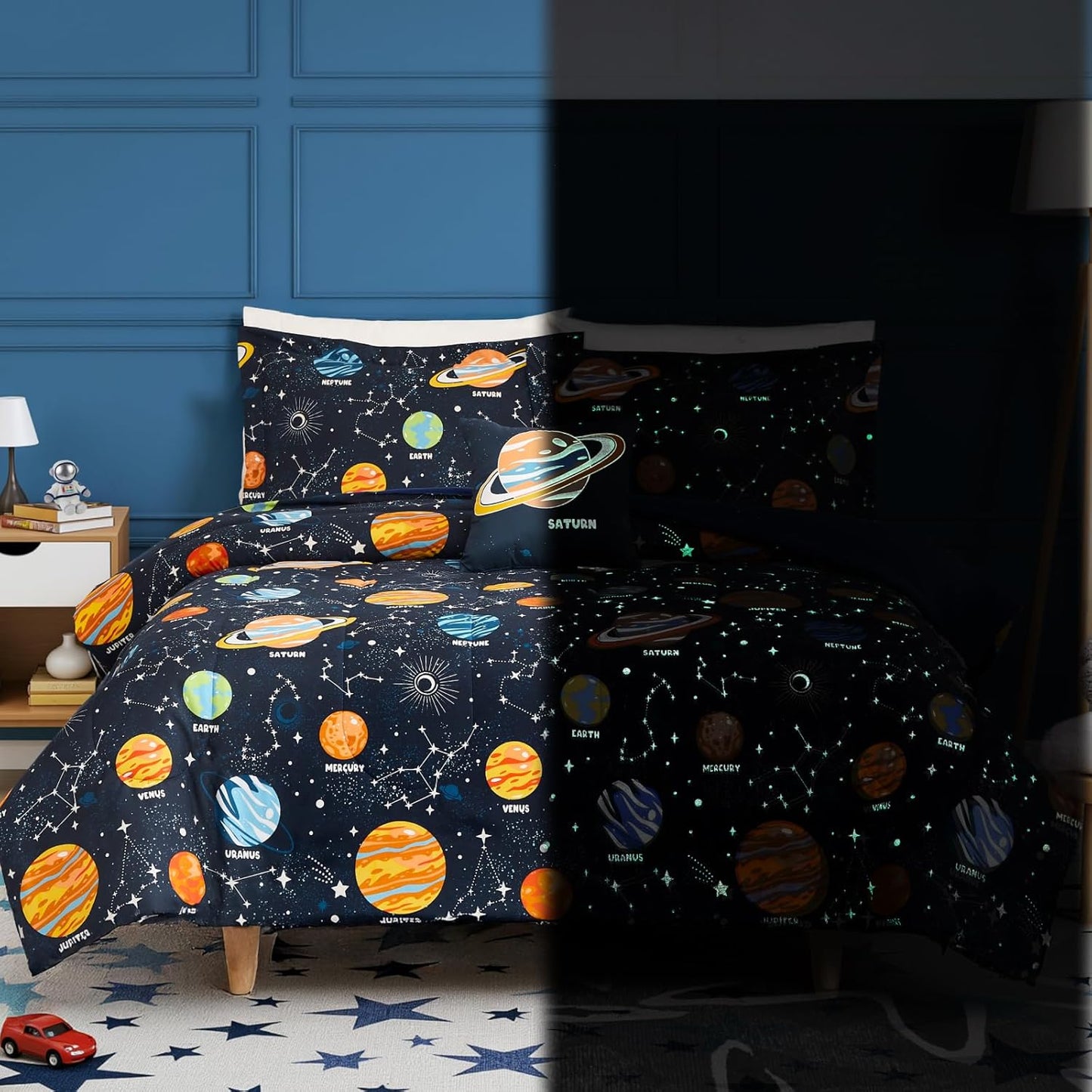 Twin Comforter Set for Boys - Space Themed Glow in the Dark