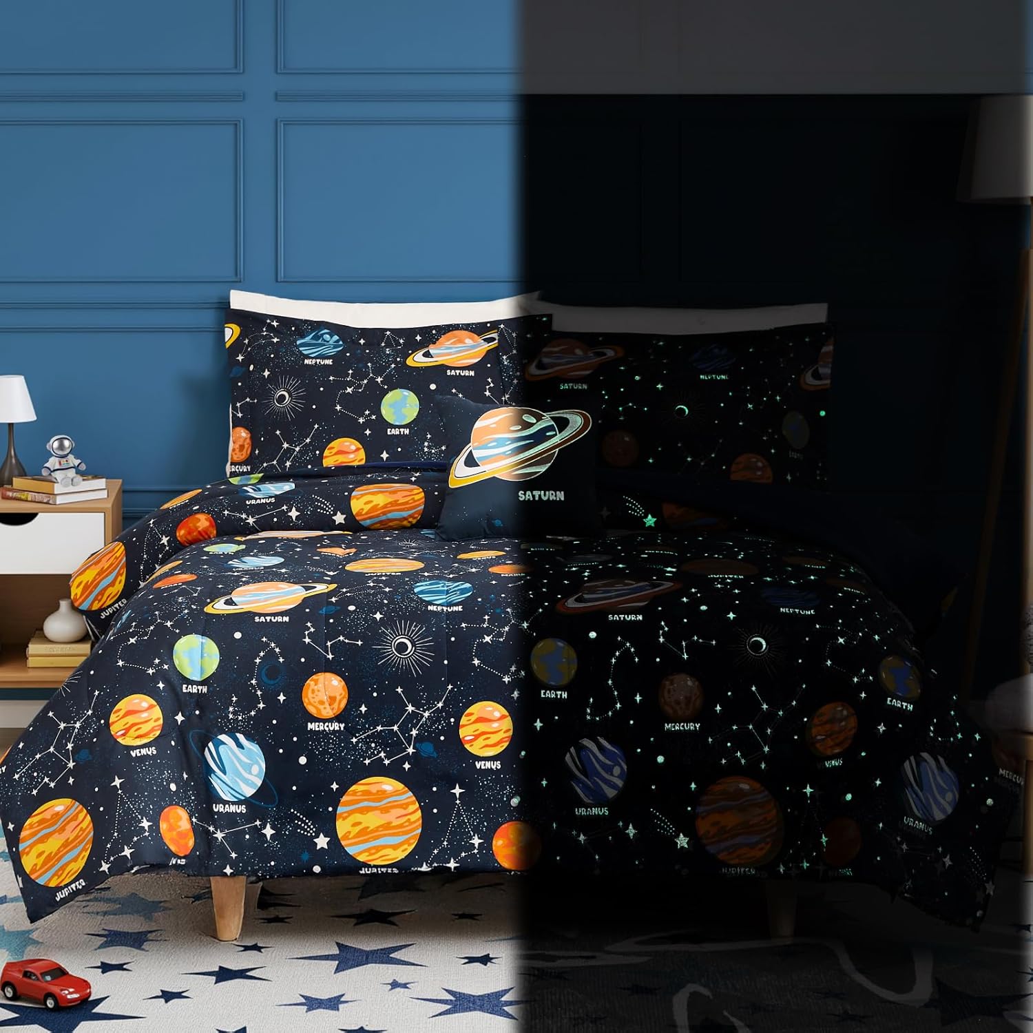 Twin Comforter Set for Boys - Space Themed Glow in the Dark
