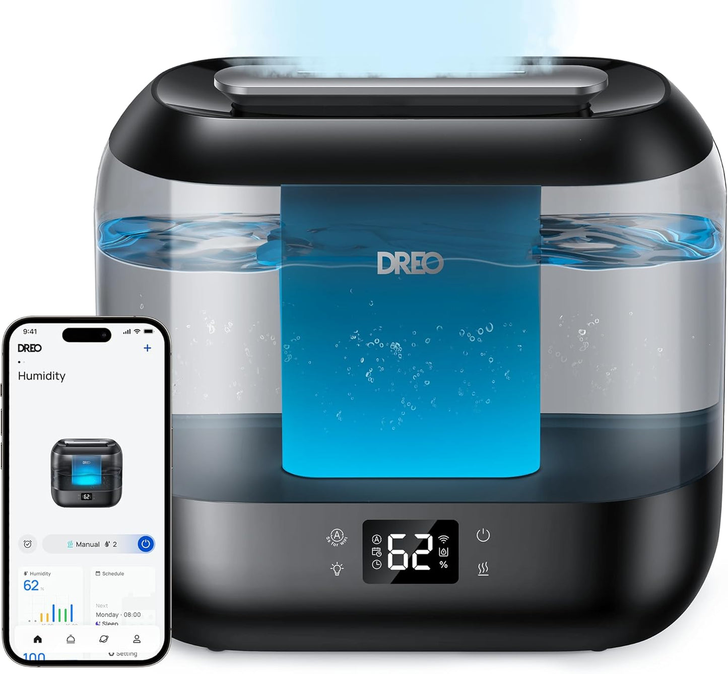Dreo Smart 4L Humidifier: Quiet, Nightlight, 32H Runtime