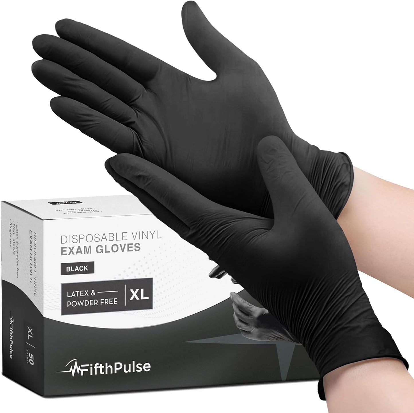 Powder & Latex-Free Black Vinyl Gloves - FifthPulse