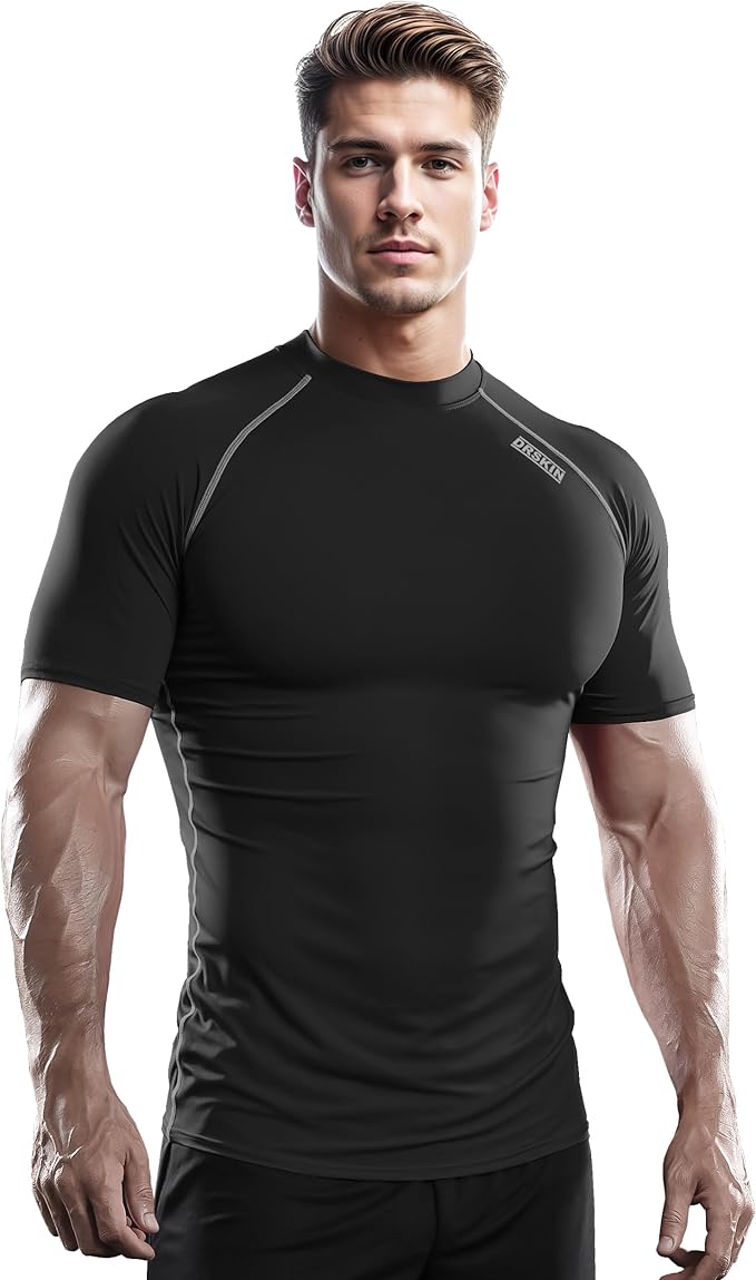 DRSKIN Men's Compression Shirt Short Sleeve Athletic Top for Sports