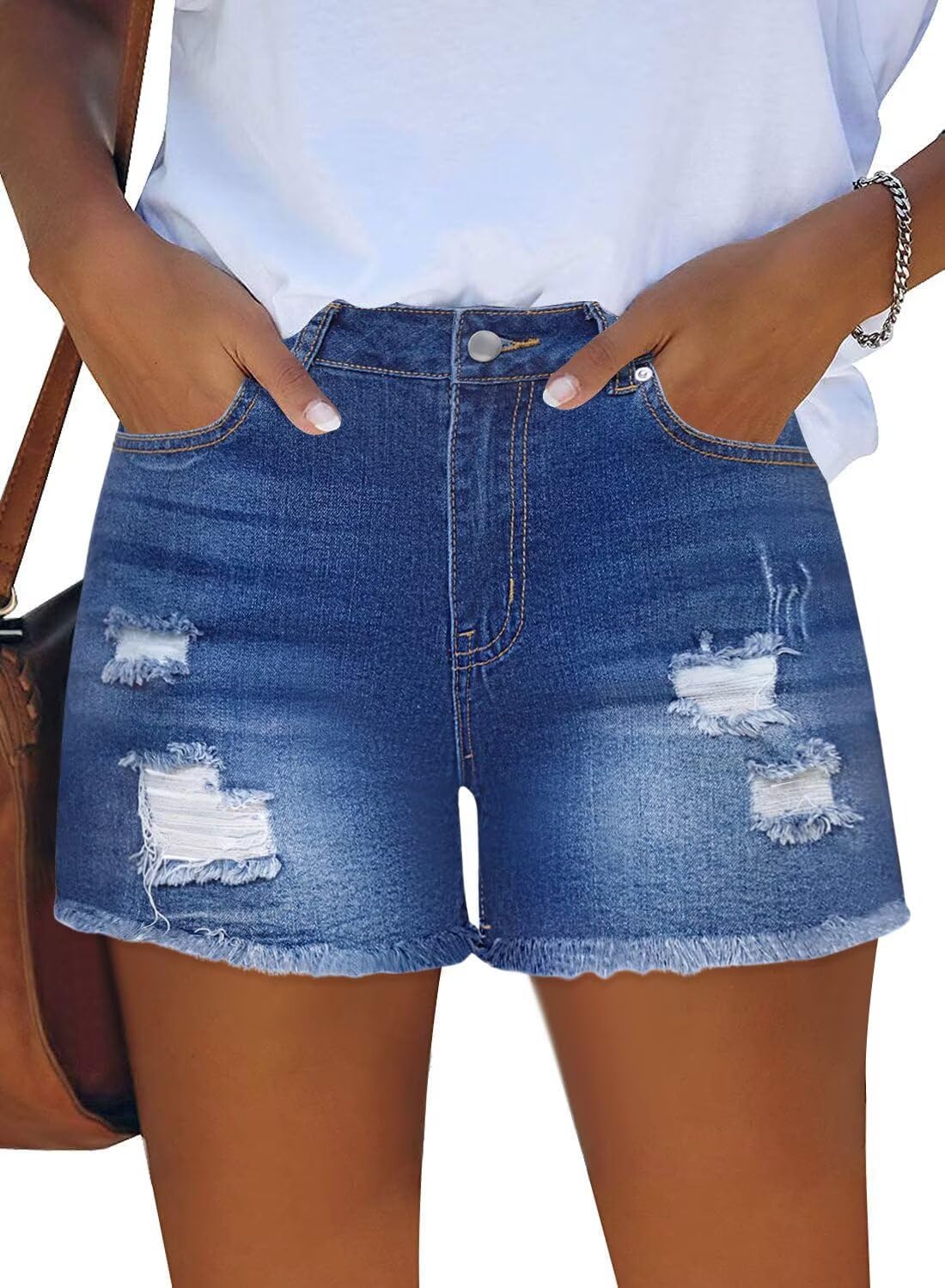 Womens Casual Mid/High Waisted Denim Shorts for Summer Fun
