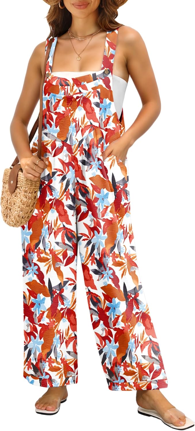 IWOLLENCE Women's Summer Jumpsuits Boho Wide Leg Overalls
