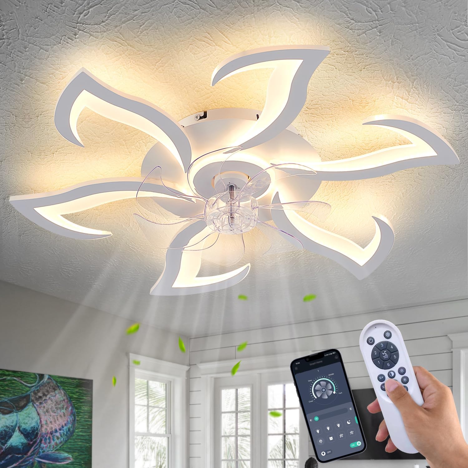 Modern Ceiling Fan with Lights Remote Control for Small Spaces