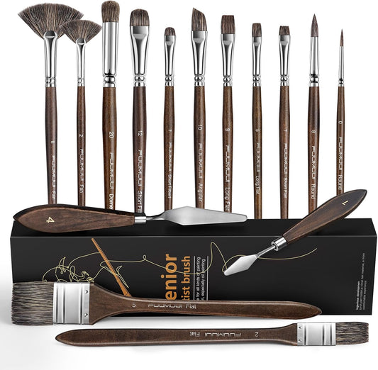 Professional Oil Paint Brush Set with Natural Badger Bristle