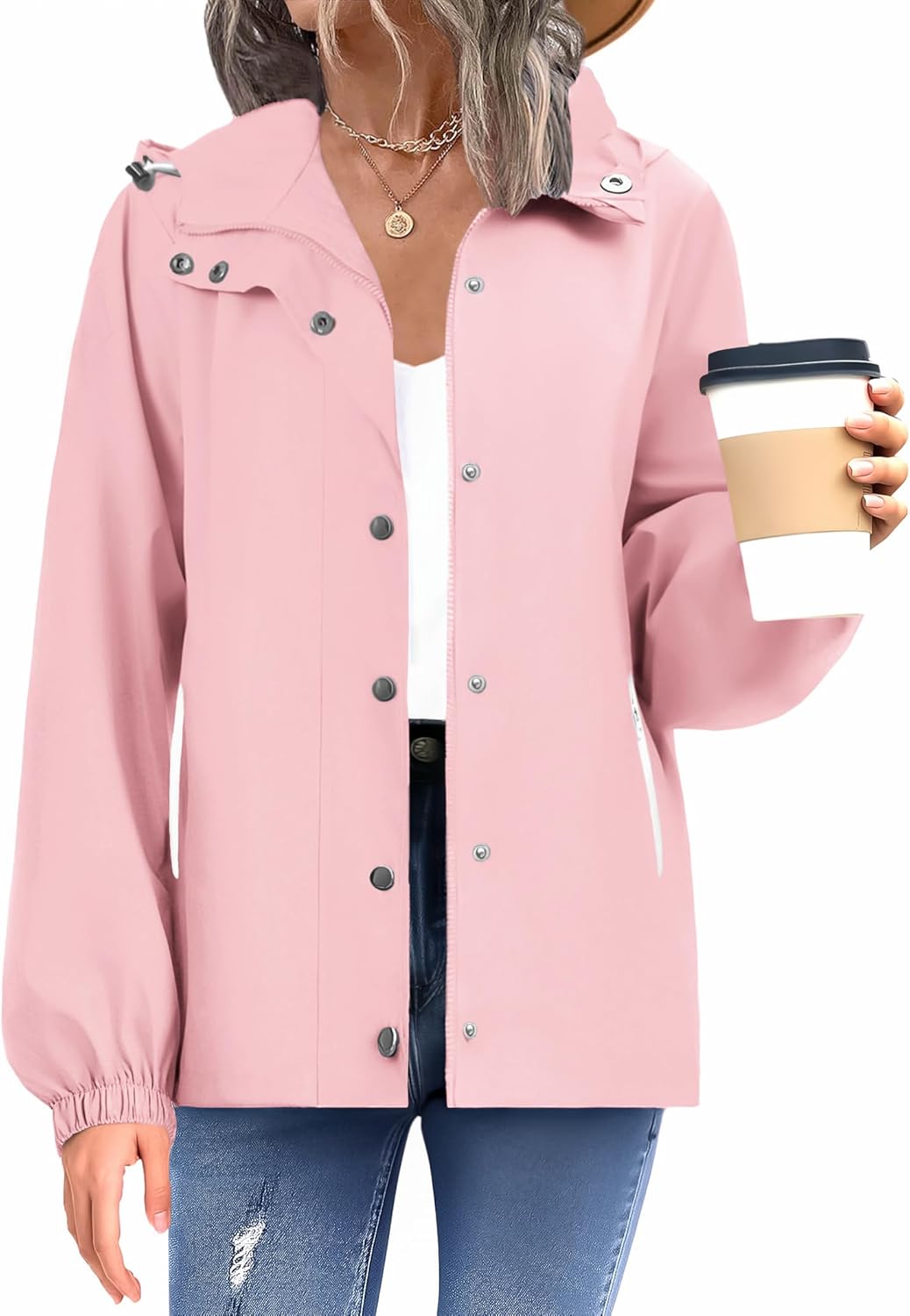 Womens Waterproof Rain Jacket With Hood - Lightweight Windbreaker