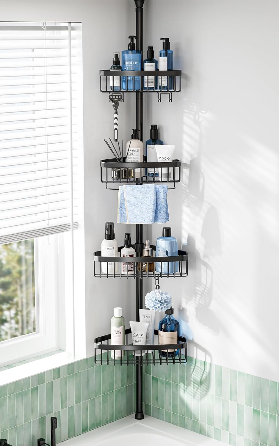 Corner Shower Caddy Tension Pole for Bathroom Storage Needs