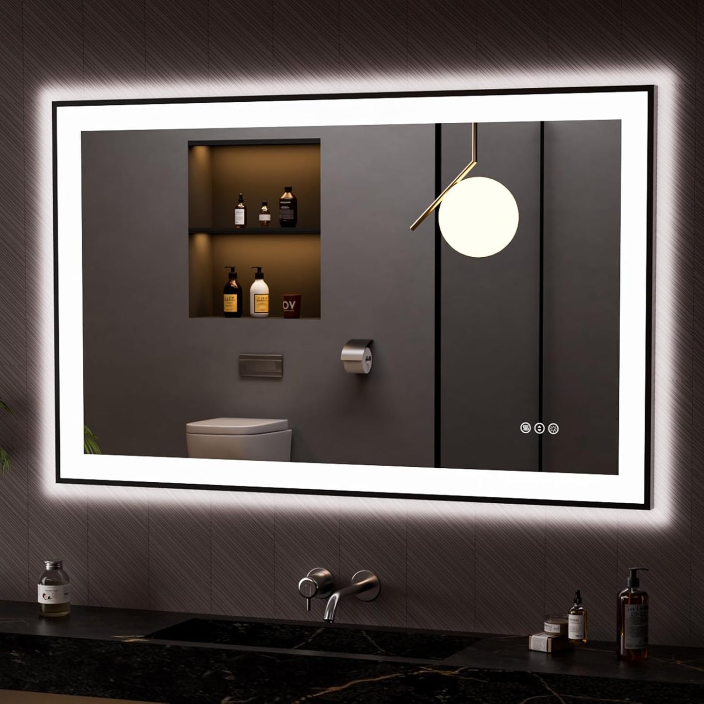 Dimmable LED Bathroom Mirror with Anti-Fog Feature and Memory