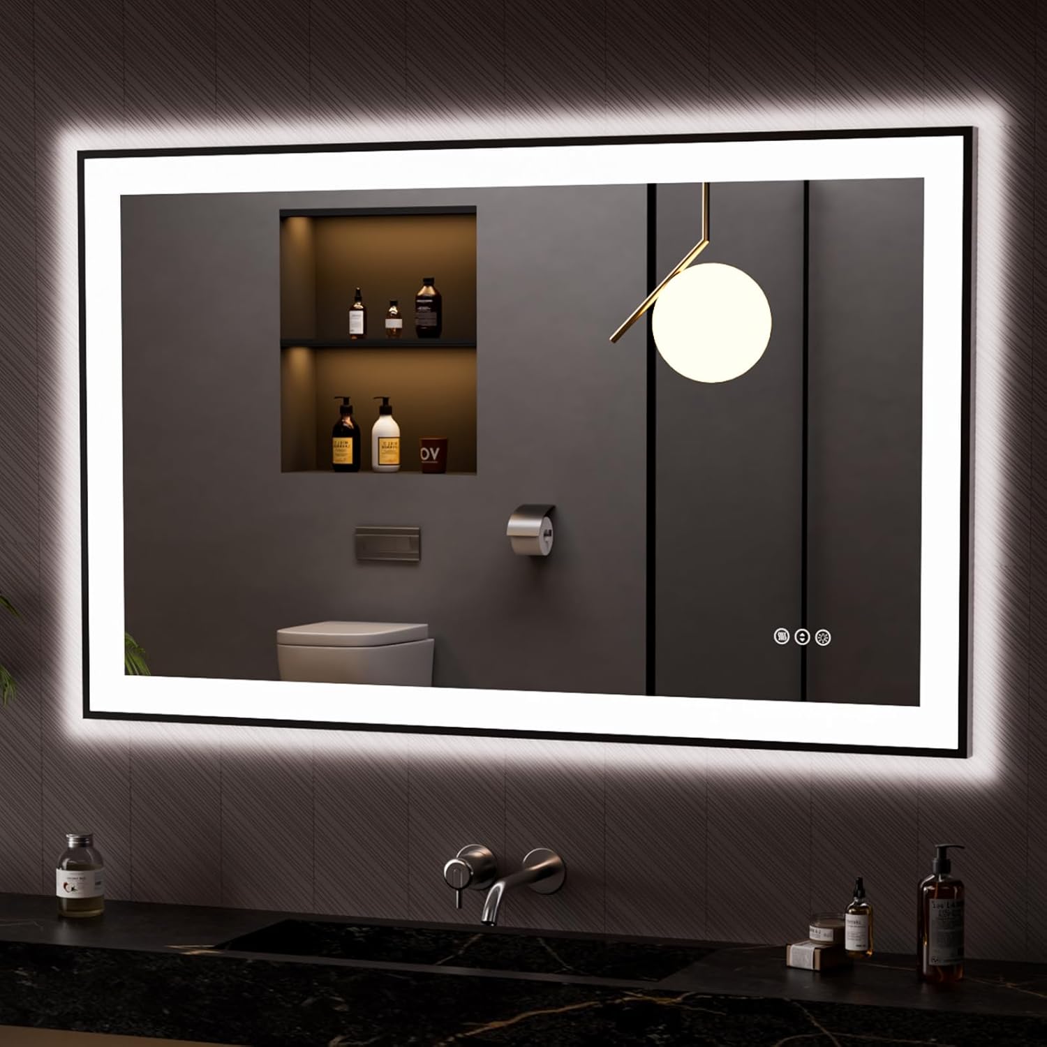 Dimmable LED Bathroom Mirror with Anti-Fog Feature and Memory