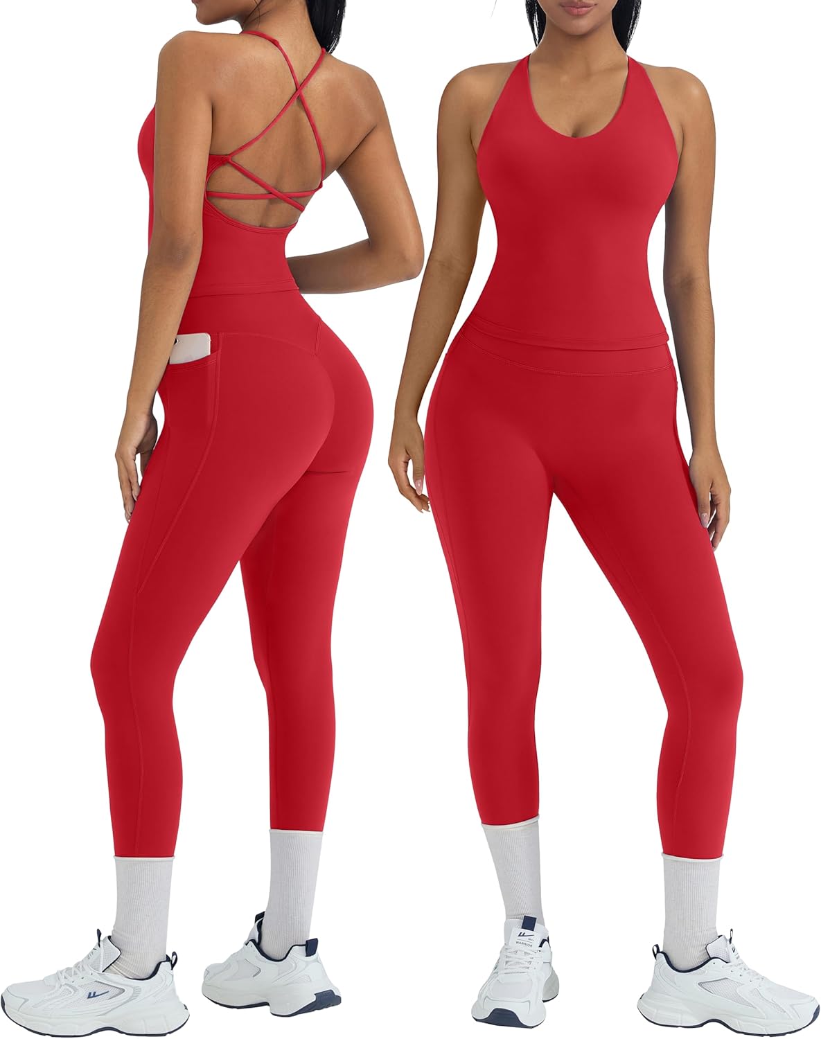 OMKAGI 2 Piece Workout Sets for Women with Booty Leggings