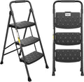 3 Step Ladder Collapsible Non-Slip Treads Sturdy Steel Ladder