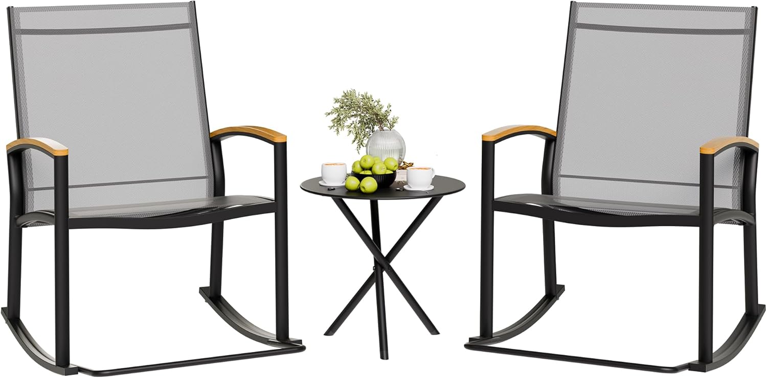 Shintenchi 3 Piece Outdoor Rocking Bistro Set for Relaxation