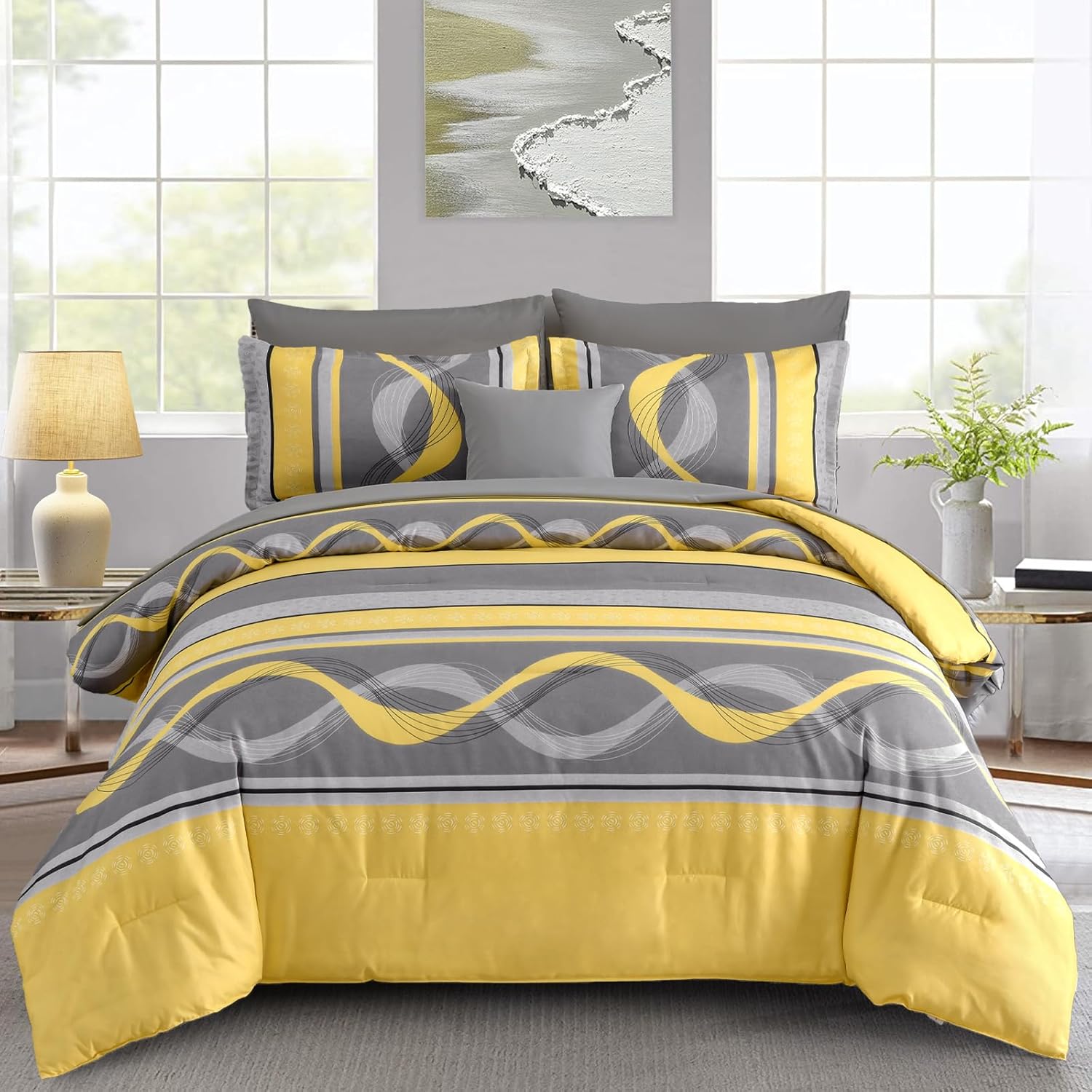 Yellow Comforter Set Queen Size for All Seasons - 8 Pieces