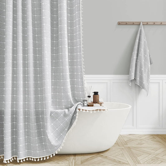 Boho Farmhouse Shower Curtain - 60x84 Long Decorative Linen
