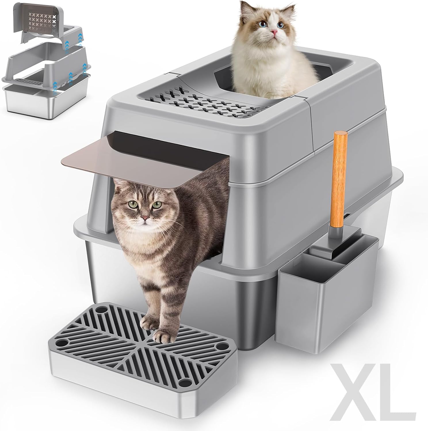 Stainless Steel Litter Box with Lid for All Cats - XL Size