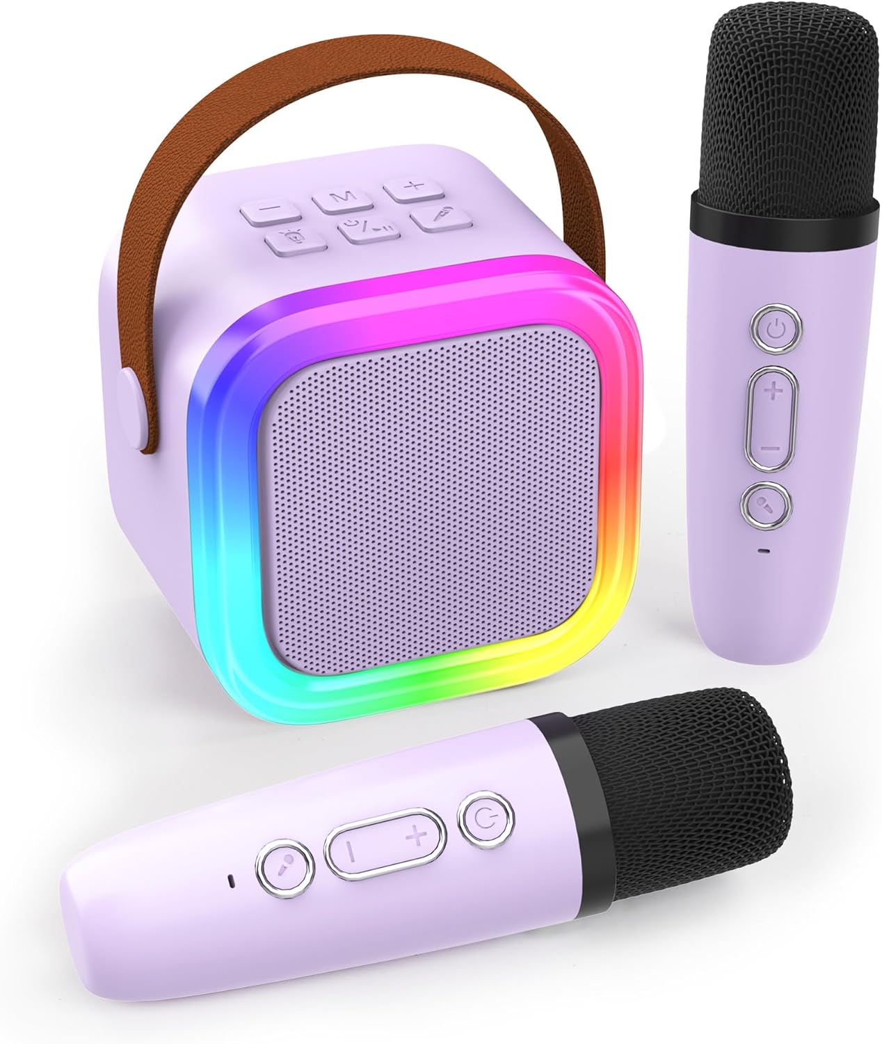 Wireless Karaoke Fun for All Ages! Purple Mini Speaker w/ 2 Mics - Koolcover