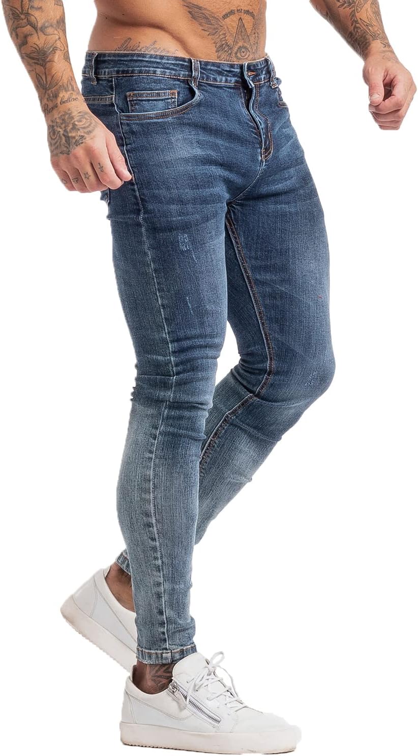 GINGTTO Men's Skinny Jeans Stretch Ripped Tapered Leg Design
