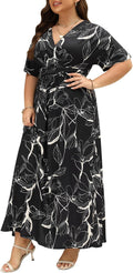 Keluummi Plus Size Wedding Guest Maxi Dress - Flattering Floral V-Neck