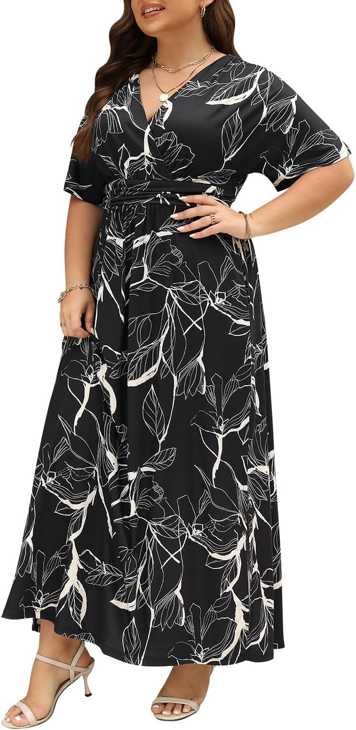 Keluummi Plus Size Wedding Guest Maxi Dresses for Curvy Women