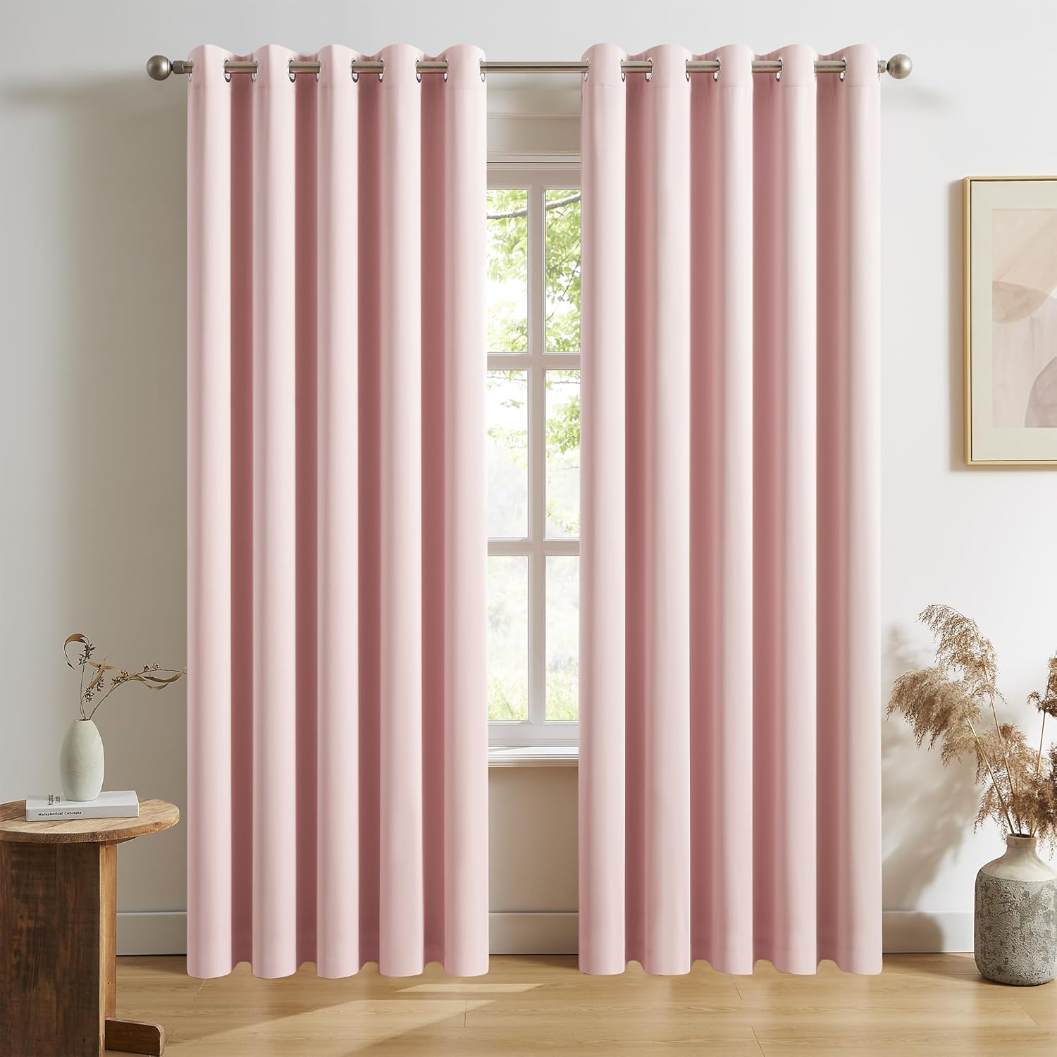 DUALIFE Blackout Curtains Baby Pink for Room Darkening Needs