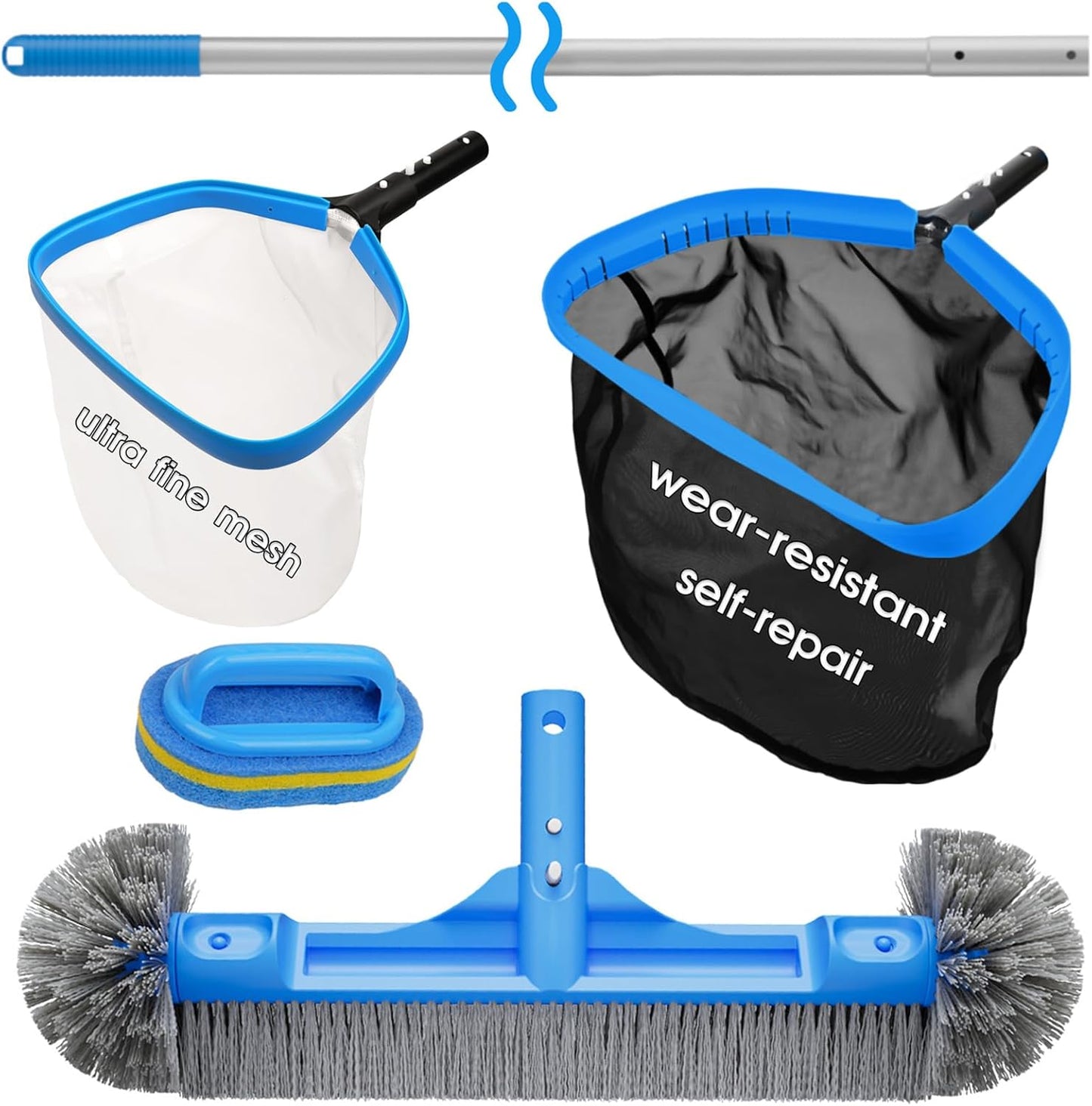 All in One Pool Cleaning Kit with Repairable Nylon Net & Brush